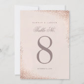 Elegant Roos Gold Confetti Wedding Table Numbers Kaart (Achterkant)