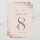 Elegant Roos Gold Confetti Wedding Table Numbers Kaart (Voorkant / Achterkant)