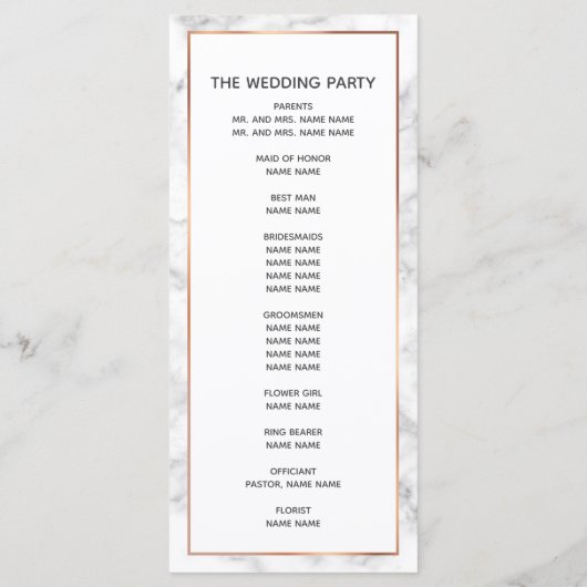 Elegant Roos Gold Copper Marble Palm Tree Weddensc Programmakaart (Achterkant)