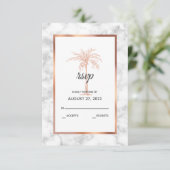 Elegant Roos Gold Copper Marble Palm Tree Weddensc RSVP Kaartje (Staand voorkant)