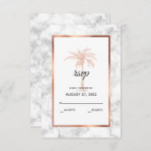 Elegant Roos Gold Copper Marble Palm Tree Weddensc RSVP Kaartje (Voorkant / Achterkant)