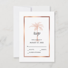 Elegant Roos Gold Copper Marble Palm Tree Weddensc RSVP Kaartje