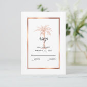 Elegant Roos Gold Copper Marble Palm Tree Weddensc RSVP Kaartje (Staand voorkant)