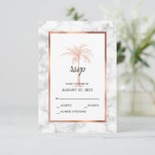 Elegant Roos Gold Copper Marble Palm Tree Weddensc RSVP Kaartje (Staand voorkant)