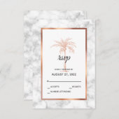 Elegant Roos Gold Copper Marble Palm Tree Weddensc RSVP Kaartje (Voorkant / Achterkant)