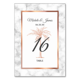 Elegant Roos Gold Copper Palm Tree Marble Wedding Kaart