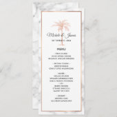 Elegant Roos Gold Copper Palm Tree Marble Wedding Menu (Voorkant / Achterkant)
