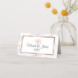 Elegant Roos Gold Copper Palm Tree Marble Wedding Plaatskaartje