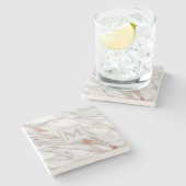 Elegant Roos Gold Copper White marble Monogram Stenen Onderzetter (Zijkant)