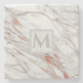 Elegant Roos Gold Copper White marble Monogram Stenen Onderzetter (Voorkant)