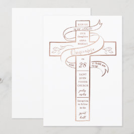 Elegant Roos Gold Cross Ribbon Quinceañera Kaart