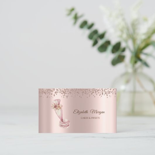Elegant Roos Gold Cupcake, Sweets, Bakery Tool Visitekaartje (Staand voorkant)