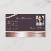 Elegant Roos Gold Curved Lines Monogram en foto Visitekaartje (Achterkant)