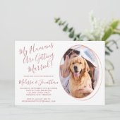 Elegant Roos Gold Custom Pet Photo Dog Weddenschap Kaart (Staand voorkant)