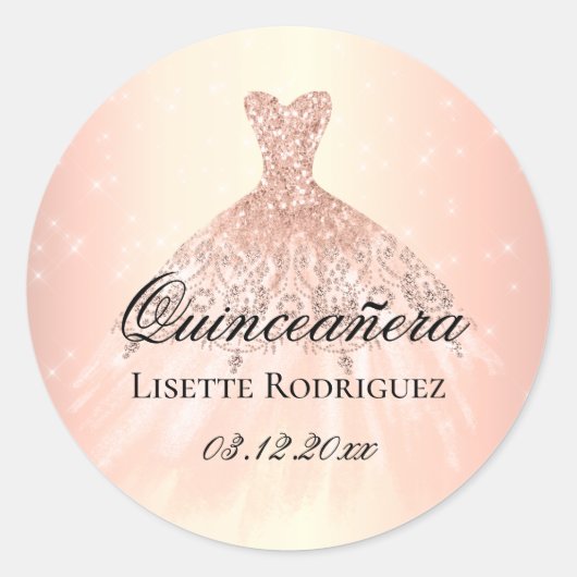 Elegant Roos Gold Custom Quinceanera Ronde Sticker (Voorkant)