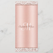 Elegant Roos Gold Damask Monogram Weddenschap Menu (Achterkant)