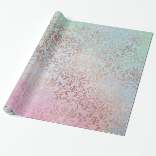 Elegant  roos gold damask waterverf cadeaupapier (Uitgerold)