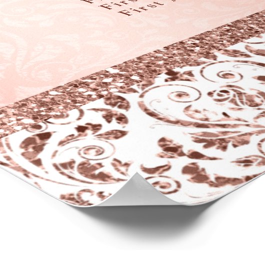 Elegant Roos Gold Damask Wedding 15-zittingskaart Poster (Hoek)