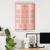 Elegant Roos Gold Damask Wedding 15-zittingskaart Poster (Thuiskantoor)