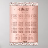 Elegant Roos Gold Damask Wedding 15-zittingskaart Poster (Voorkant)