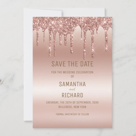 Elegant Roos Gold Diamond Glitter Save The Date (Voorkant)