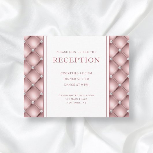 Elegant Roos Gold Diamond Tufted WeddenOntvangst Informatiekaartje