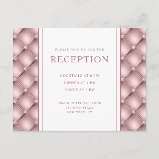 Elegant Roos Gold Diamond Tufted WeddenOntvangst Informatiekaartje (Voorkant)