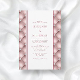 Elegant Roos Gold Diamond Tufted Wedding Invitatio Kaart