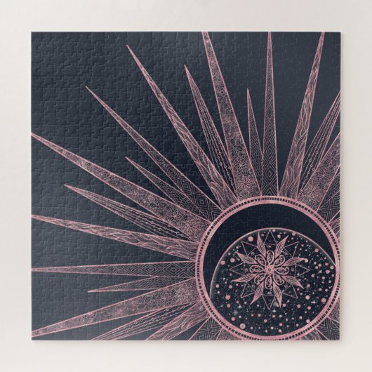 Elegant Roos Gold Doodles Sun Moon Mandala Design Legpuzzel (Horizontaal)