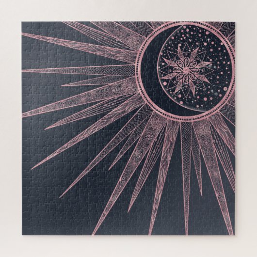 Elegant Roos Gold Doodles Sun Moon Mandala Design Legpuzzel (Verticaal)