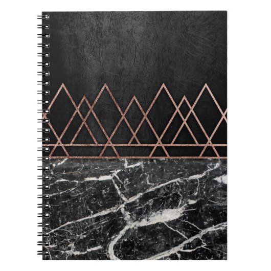 Elegant Roos Gold-driehoeken & zwart-witmarmer Notitieboek (Voorkant)