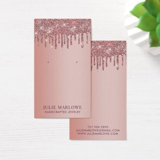 Elegant Roos Gold Dripping Glitter Oorbel Display Visitekaartje (Bureau)