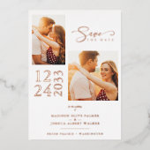 Elegant Roos Gold Effect 2 Foto's Chinees huwelijk Folie Uitnodiging (Voorkant)