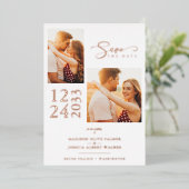 Elegant Roos Gold Effect 2 Foto's Chinees huwelijk Folie Uitnodiging (Staand Voorkant)