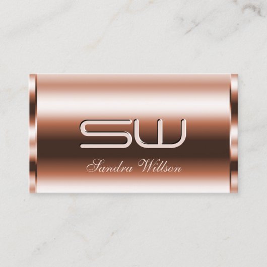 Elegant Roos Gold Effect 3D Optisch monogram Visitekaartje (Voorkant)