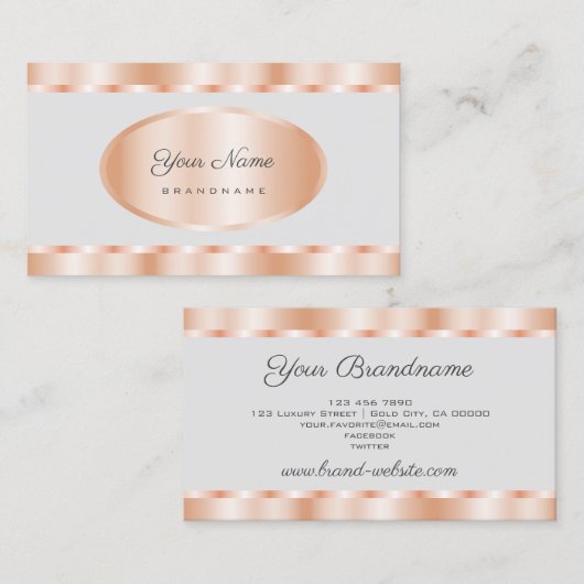 Elegant Roos Gold Effect-kleuren met lichte grijze Visitekaartje (Voorkant / Achterkant)