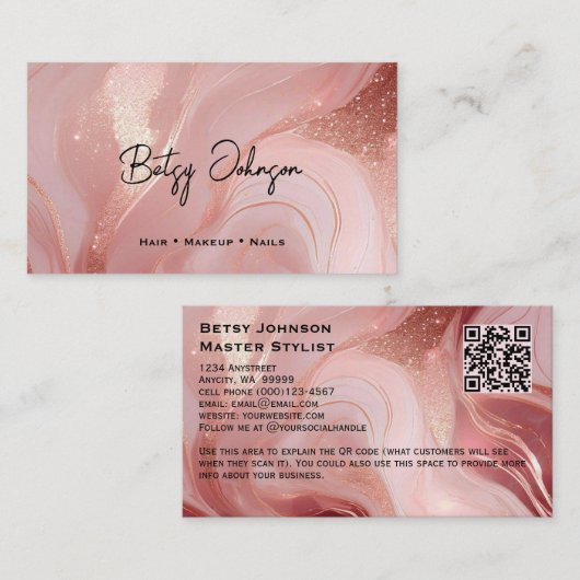 Elegant Roos Gold en Glitter gemarmerd Visitekaartje (Voorkant / Achterkant)