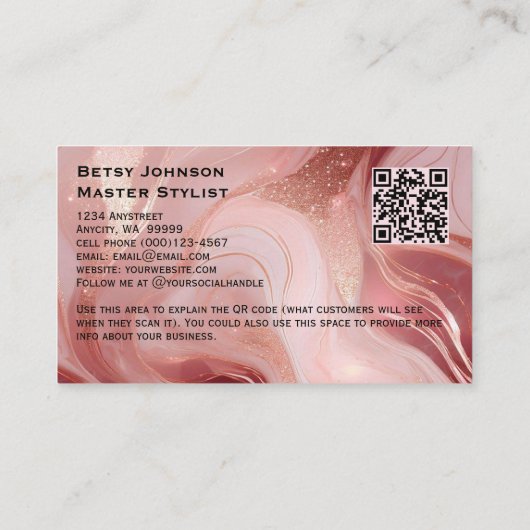 Elegant Roos Gold en Glitter gemarmerd Visitekaartje (Achterkant)