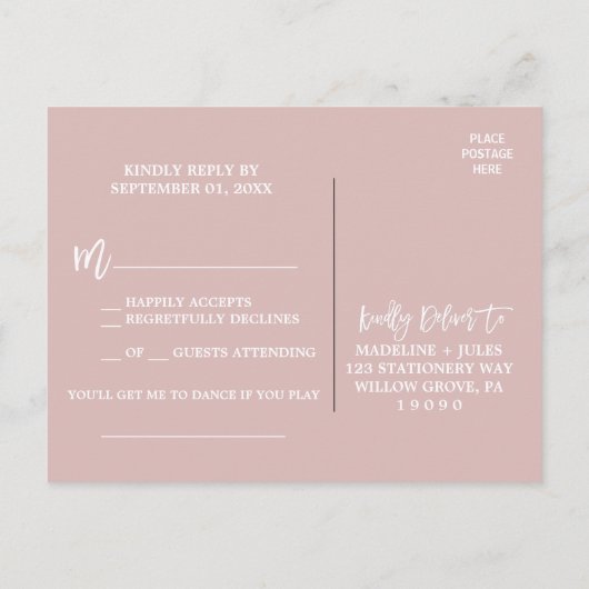 Elegant Roos Gold en Gray Song Request RSVP Uitnodiging Briefkaart (Achterkant)