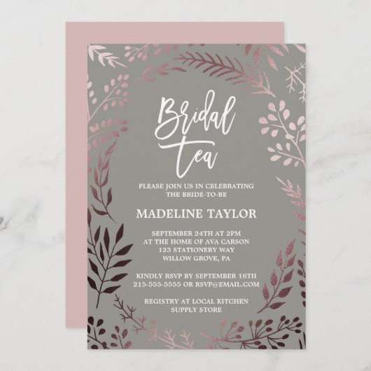 Elegant Roos Gold en Grey Bridal Tea Party Kaart (Voorkant / Achterkant)