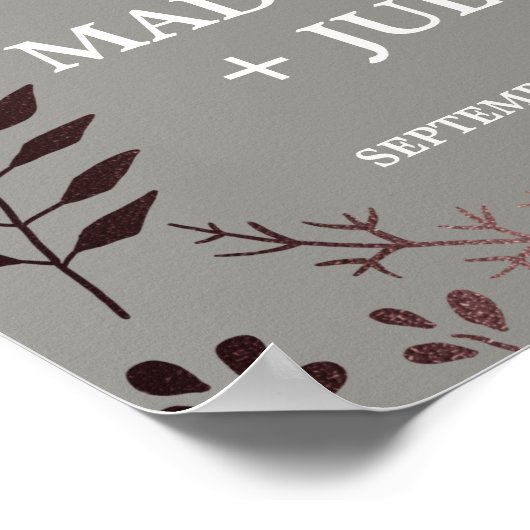 Elegant Roos Gold en grijs bruiloft Welkom Poster (Hoek)