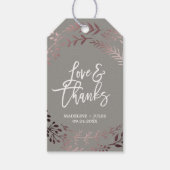 Elegant Roos Gold en grijs "Love & Bedankt Wedding Cadeaulabel (Voorkant)