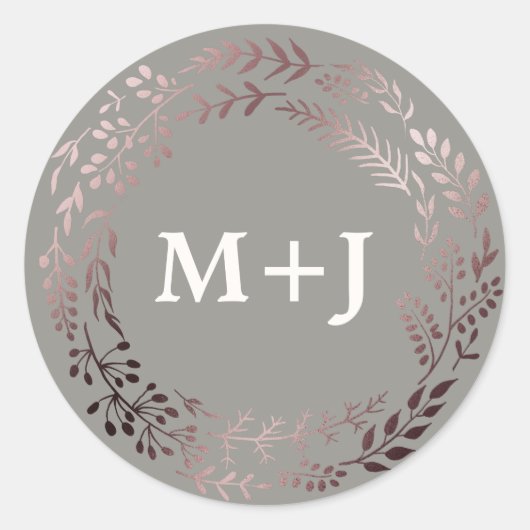 Elegant Roos Gold en grijze bruiloft Envelope zege Ronde Sticker (Voorkant)
