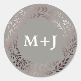 Elegant Roos Gold en grijze bruiloft Envelope zege Ronde Sticker