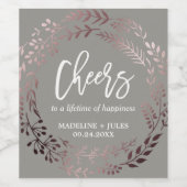 Elegant Roos Gold en grijze "Cheers Wedding" Wijn Etiket (Enkel label)