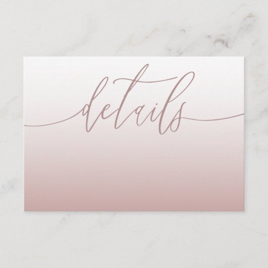 Elegant Roos Gold en kalligrafie huwelijksgegevens Informatiekaartje (Voorkant)