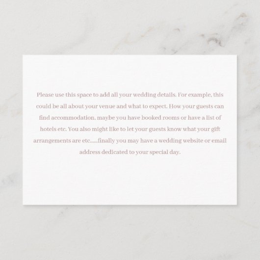 Elegant Roos Gold en kalligrafie huwelijksgegevens Informatiekaartje (Achterkant)