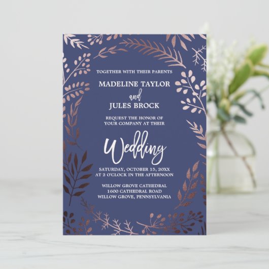Elegant Roos Gold en marine | Lafy Lijst Weddensch Kaart (Staand voorkant)
