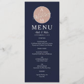 Elegant Roos Gold en marineblauw huwelijk Menu (Voorkant)