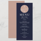 Elegant Roos Gold en marineblauw huwelijk Menu (Voorkant / Achterkant)
